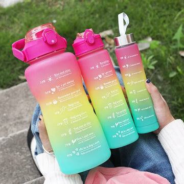 3 PCS Set Sports Water Bottles Plastic Water Cup with Time Maker Large-capacity Gradient Color Gym Fitness Leakproof Kettle Jugs