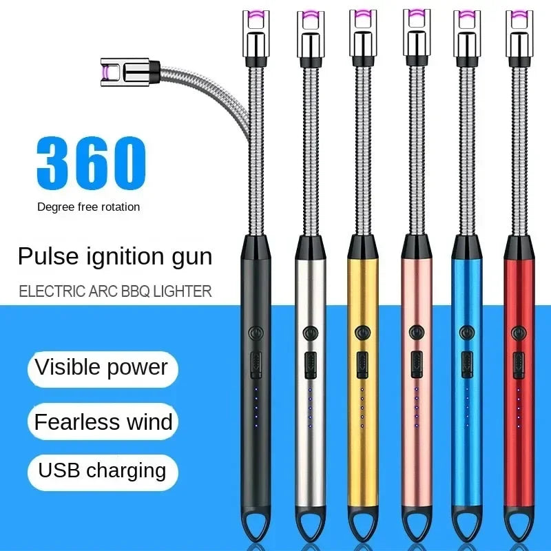 Kitchen USB Arc Lighter Rechargeable Windproof Barbecue Fire-free Plasma Candle Long Lighter Hose Gas Stove Ignition Gun