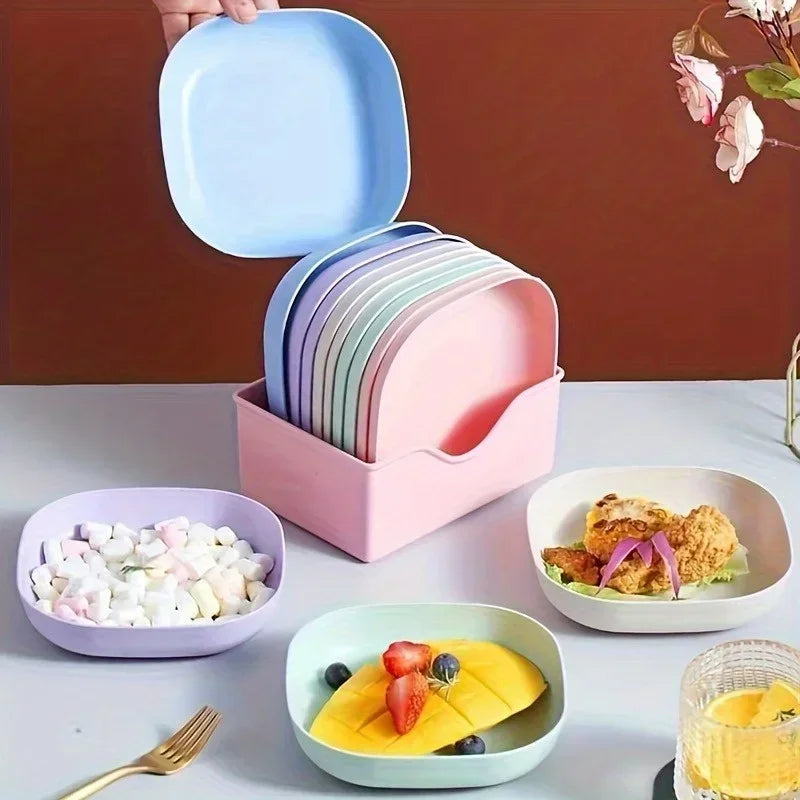 Plastic Plate Set with Tray - Portable Dinner Plate for Snacks, Breakfast, Picnics, Parties - Essential for Kitchen and Camping
