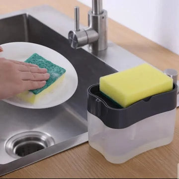 2-in1 liquid Manual press Sponge Kitchen Dish Wash Soap Dispenser